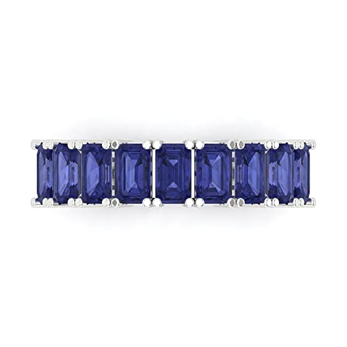 2.61 tcw Eternity Wedding Band for Women - 5X3mm Emerald Cut Tanzanite Birthstone Gold Ring - 14K White Gold Stacking Bridal Wedding Ring for her