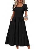 Zeagoo Casual Dresses for Womens Black Sundresses with Pockets Short Sleeve Midi Dresses for Women 2026 Tiered Dress Business Casual Dresses L