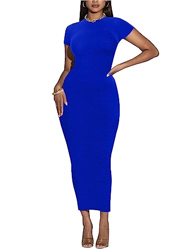 Image of Women's Long Bodycon Dresses Leopard Print Casual Maxi Club Party Tight Dress Short Sleeve
