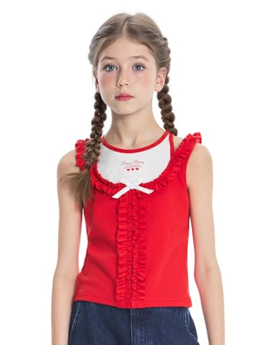 Girls Tank Tops Summer Sleeveless Camisole Vest Stripes and Bows Cute Shirt for 6-16years