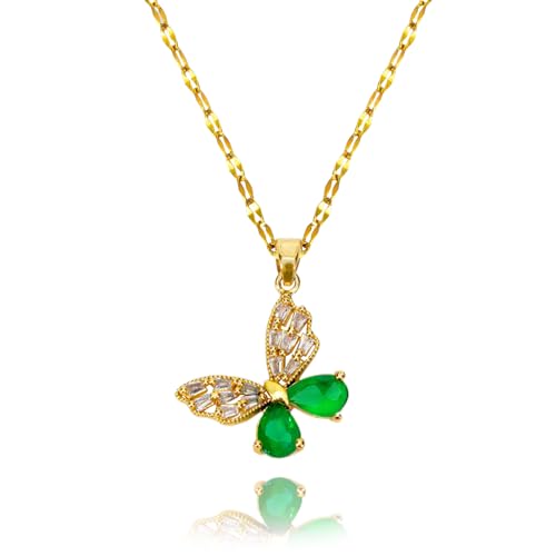 Gold Butterfly Necklace for Women - Dainty Gold Pendant Necklaces Cubic Zirconia Necklace, Butterfly Jewelry Gifts for Women, Teen Girls