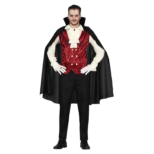 FIESTAS GUIRCA Disfraz de Vampiro Clásico - Disfraz Completo Rojo y Negro con Capa para Hombre Adulto Talla M 48-50
