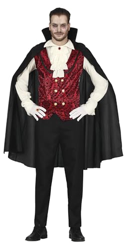 FIESTAS GUIRCA Disfraz de Vampiro Clásico - Disfraz Completo Rojo y Negro con Capa para Hombre Adulto Talla M 48-50