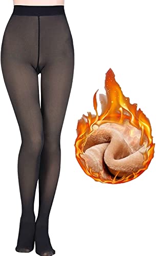 Konluesr Fleece Lined Tights Women Fake Translucent Winter Tights Thick Thermal Leggings Sheer Warm Pantyhose Thick Tights