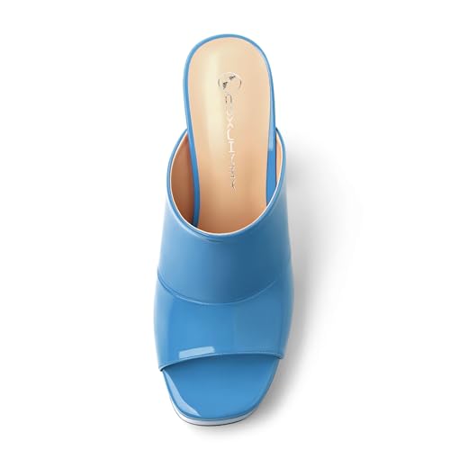 Image of Women Square Open Toe Platform Chunky Heel Slide Sandals | Slip On High Heel Dress Sandals, Elegant Formal Footwear For Wedding Club Evening Party Events