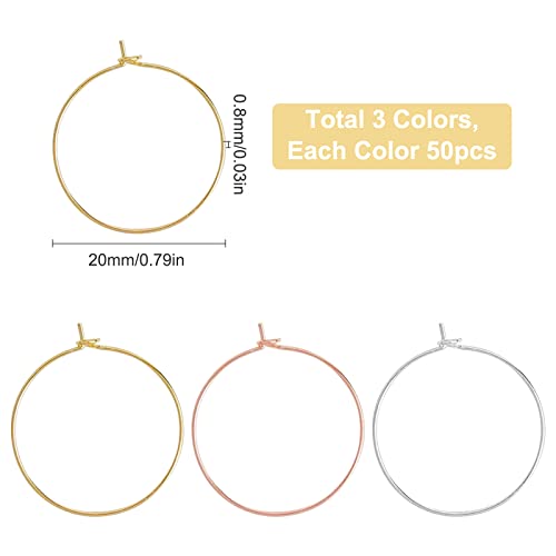 SUNNYCLUE 150PCS 3 Colors 20mm Brass Wine Glass Charms Round Beading Hoops Ring Earring Findings for DIY Earring Jewellery Making Party Favors Wedding Festivals Decoration - Image 2