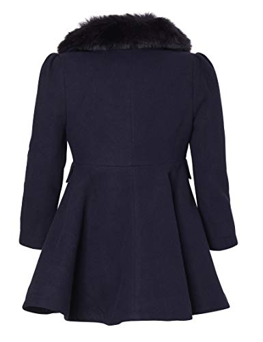 Cremson Girls’ Wool Look Princess Winter Dress Pea Coat Jacket Faux Fur Collar - Midnight (Size 7/8) - Thumbnail 3