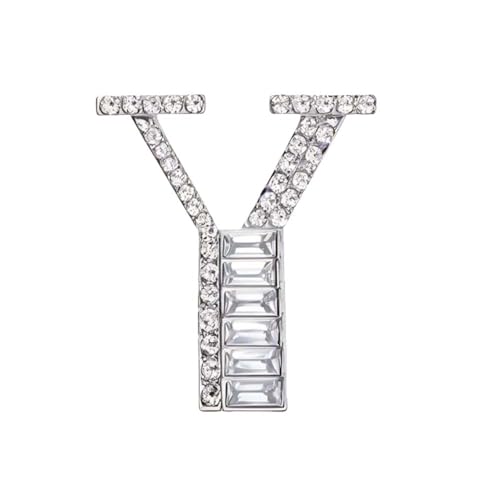 Image of Letter Brooch Pins Initial Rhinestone Brooch for Women Crafts, Silver Plated Metal A-Z 26 Letters Rhinestone Crystal Lapel Pin Brooches