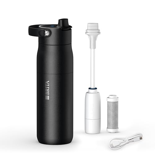 BRITA LARQ iQ Digital Filter Water Bottle Black (680ml) with Hydration Tracking App Activated Carbon Water Filter & UV-C - neutralises 99.99% bacteria reduces micro impurities PFAS & more