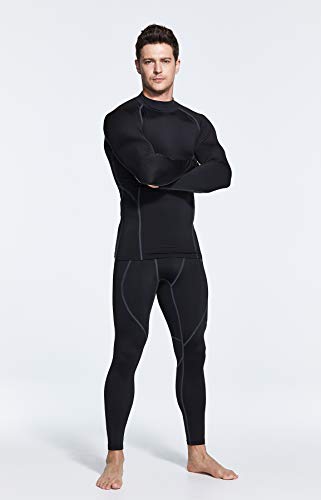 TSLA Men's Thermal Long Sleeve Compression Shirts, Mock/Turtleneck Winter Sports Running Base Layer Top, Heatlock Mock Neck(yut56) - Black & Charcoal, Medium - Thumbnail 4