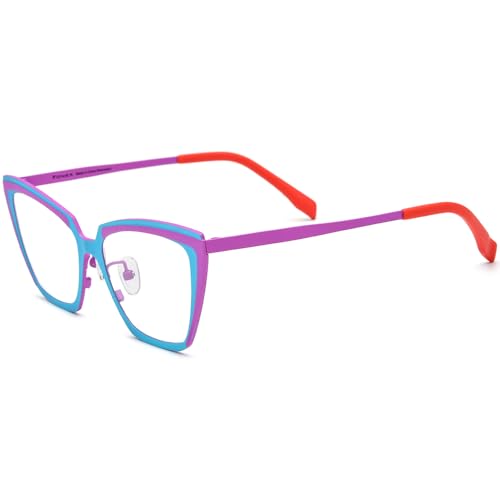 Image of FONEX Colorful Pure Titanium Glasses Frame Women Retro Round Eyeglasses