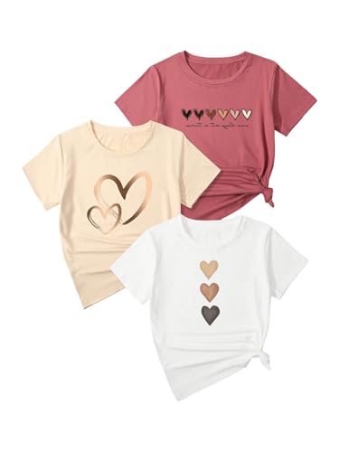 SOLY HUX Women's 3 Pack T Shirt Heart Print Graphic