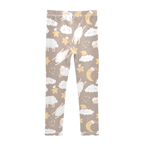 Cute Clouds Sheeps Moon Stars Girls Leggings,Workout Leggings for Girls Toddler Athletic Leggings Size for 3-10T2
