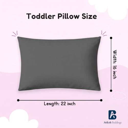Image of Atiksh Beddings 16x22 Youth Pillowcase, Pack of 2 Toddler Travel Pillow Cases, 100% Egyptian Cotton, 600 Thread Count, Zipper Closure, Small Kids Pillowcase for Travel, Dark Grey
