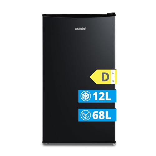COMFEE' RCD80DK3(E) Frigorifero con Congelatore 80 Liter, Frigo Monoporta, Bassa Rumorosità 39db, Porta Reversibile, Compressore Inverter, Luce LED, Adatto per Casa, Ufficio, Camera, Nero