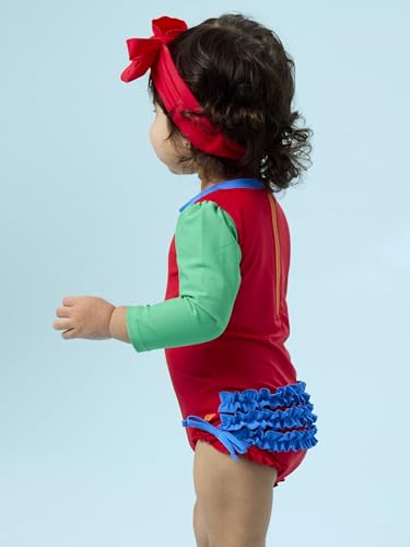 Image of RuffleButts Baby Girls UPF 50+ Sun Protection Floral Printed Long Sleeve One Piece Rash Guard Swimsuit with Zipper