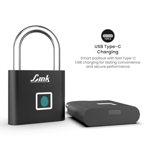 Image of Link Smart Bio-Mini Fingerprint Padlock - Keyless Biometric Lock | Morse Code Emergency Access, Rechargeable Battery, USB-C Backup - for Travel, Gym, Office, Luggage & Home Security-3 Years Warranty