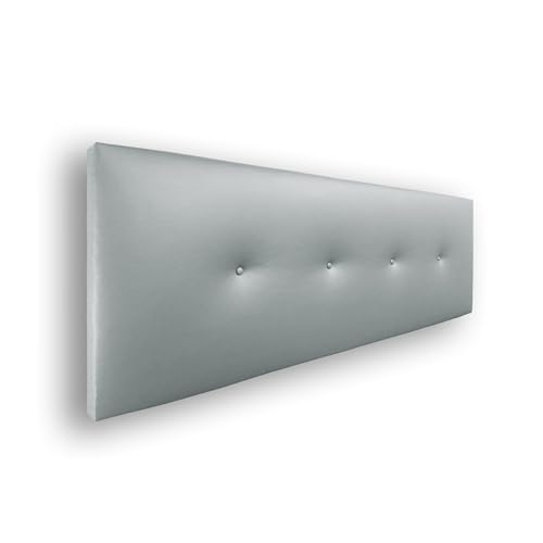 Silcar Home - Cabecero de Cama 135 Gris - Tapizado, Estructura Madera, Hilera Botones Estilo Moderno - Fácil Instalación, Acolchado Confort - 135 cm, Polipiel Gris