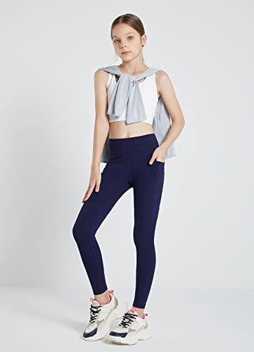 Baleaf Girls' Athletic Leggings Kids Yoga Pants Compression Running Workout Active Dance Tights With Pockets Navy L #TOP4