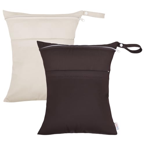 Image of ALVABABY 2pcs Cloth Diaper Wet Dry Bags Waterproof Reusable with Two Zippered Pockets Travel Beach Pool Daycare Soiled Baby Items Yoga Gym Bag for Swimsuits or Wet Clothes 2LM05