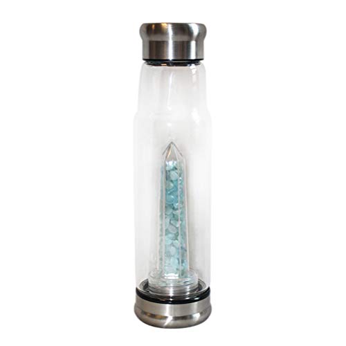 Cocoarm 550ml Bottiglia D'Acqua Cristallo, Bottiglia D'Acqua Energetica Bottiglia D'Acqua con Gemme Infusa con Punte di Cristallo di Quarzo per Guarigione Ringiovanimento (BLUE)