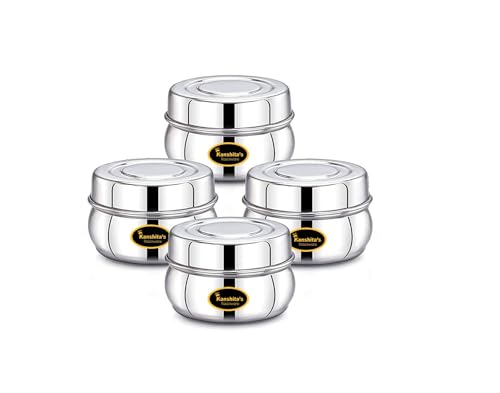 Image of Kanshita's Rasoiware Premium Belly Shape Stainless Steel Mini Canisters - 200 ml Spice & Snack Storage Containers (Set of 4)
