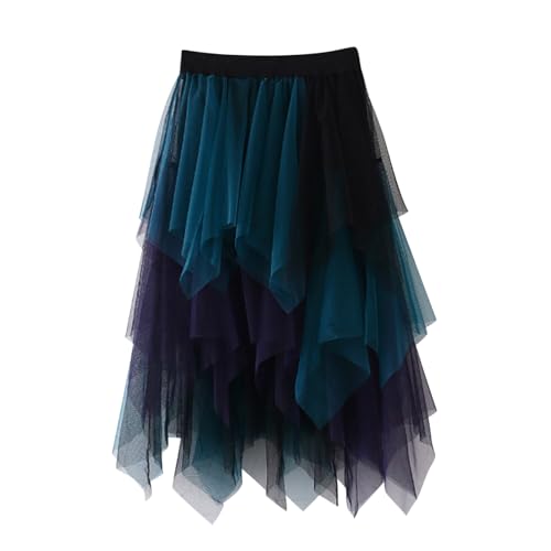 Womens Mesh Midi Skirt Multilayer Mesh Pleated High Waist High Low Lace Ballet Prom Party Tulle Tutu A-Line Long Skirts