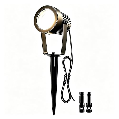 JIAQIYAN Low Voltage Landscape Spotlight 12V LED Outdoor Spot Lights Landscape Lighting Wired for Yard Path Garden Tree 10W Aluminum Up Lighting with Connectors IP66 Waterproof & 4000K 1 Pack