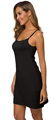 Image of AUHEGN Women's Basic Adjustable Spaghetti Strap Cami Slip Mini Dress