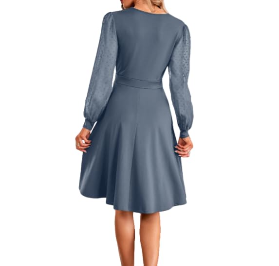 Women's A-Line Dress with Floral Print V-Neck Long Sleeves Elastic Waist Ruffled Hem Flowing Long Dress2