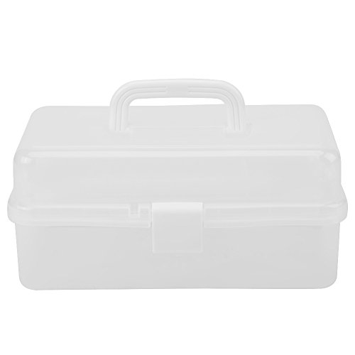 Xinrub caja de almacenamiento de plástico transparente Caja plegable de tres capas del organizador de herramientas con mango(Transparente)