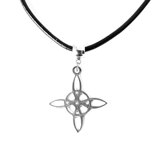 SIMBOLIKS Nudo de la bruja símbolo mágico para crear y repeler hechizos Amuleto de protección Acero inoxidable y cordón de piel, Colgante yoga Protección Mística y Conexión Ancestral Nudo Celta