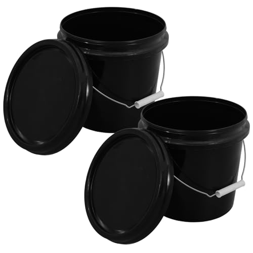 GALPADA 2 Piezas Cubeta Sellada Cubos Blancos con Tapa Largo Limpieza Pequeño Exterior Cubo De Servicio Pesado Y Balde con Tapa Cubo De Hielo De Cerveza Balde Industrial El Plastico Negro