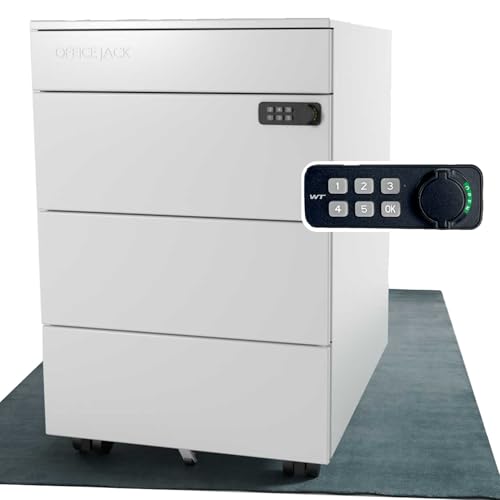 Office Jack® Rollcontainer Metall elektrisch abschließbar für Schreibtisch, Büro & Homeoffice vormontiert, Büroschrank, Schubladenschrank, Aktenschrank, Metallschrank 50 x 39 x 60 cm (Weiß)