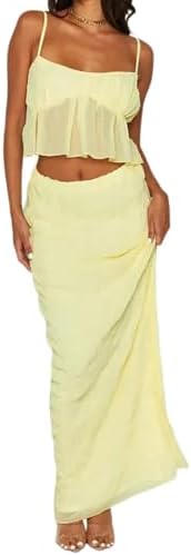 女性用セクシーフリルワンピーススパゲッティストラップ迷彩トップスタイトロングスカートクラブパーティースカート2点セット