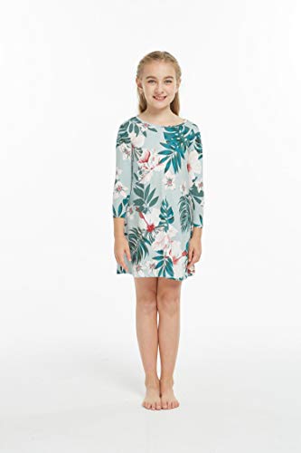 Girl's Hawaiian Luau Long Sleeve Stretchy Flare Dress4