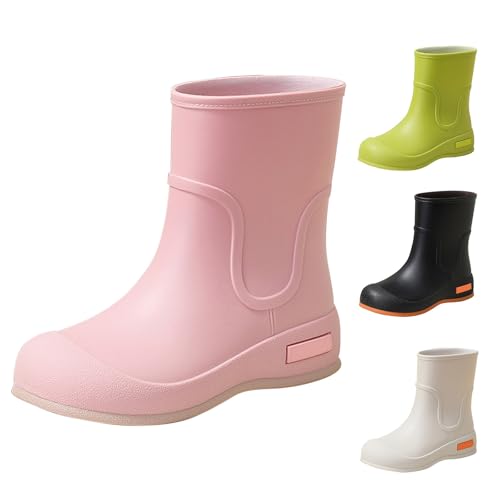 Generisch Botas de lluvia para mujer de media altura, botas de goma ligeras para mujer, botines elegantes, botas de goma impermeables, botas de lluvia con plataforma, zapatos de jardín, zapatos anchos
