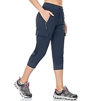 BAYGE Damen Wanderhose Sommer Leicht 3/4 Cargohose Trekkinghose Outdoorhose Atmungsaktiv Schnell Trocknend Wasserdicht Winddicht Funktionshose mit reißverschlusstaschen, Blau, L