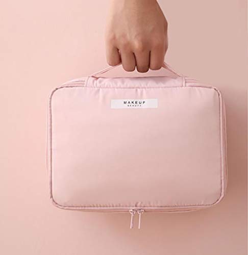 Preisvergleich Produktbild Edary 2 stücke Make-Up Taschen Doppelreißverschluss Aufbewahrungstasche Große Kapazität Wasserdichte PU Kosmetiktasche Schönheit Fall für Frauen und Mädchen (Rosa)