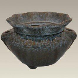 3.5" Granite Style (Grey/Brown) Ruffle Shaped Self Watering Ceramic Planter