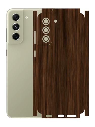 Image of AtOdds - Full Body Back Screen Guard Protector Film - Wooden Textured Lamination Wrap Skin Sticker Compatible with Samsung Galaxy S21 FE | Scratchproof Matte Finish (Design - Dark Wood)