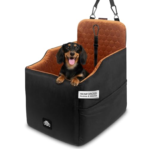 Dachshund Tribe Dog Car Seat for Small Dogs - Safety Booster Bed for Car Travel, Machine Washable Cover, Scratch & Water Resistant, Adjustable, Non-Slip Base (Royal Black, Small/Medium)