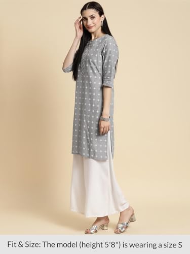 Image of rangita Women's Cotton Straight Fit Straight Light Knee Length Printed Kurti | Kurta
