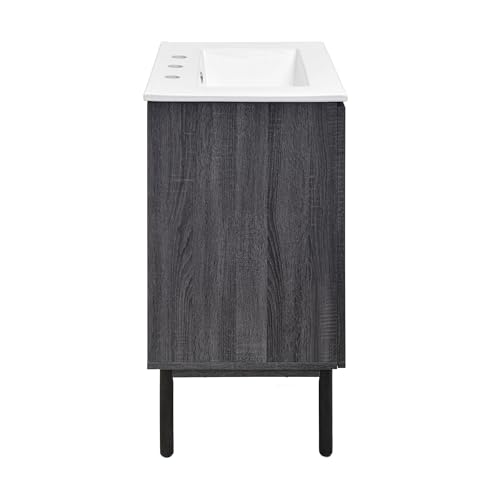 Image of Swiss Madison Classe 24 in. Black Oak Bathroom Vanity with White, 3-Hole Ceramic Sink Top