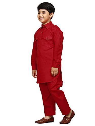 Image of Pro-Ethic Style Developer Kids Ethnic Wear Cotton Pathani Suit for Boys|Plain Kurta Pajama