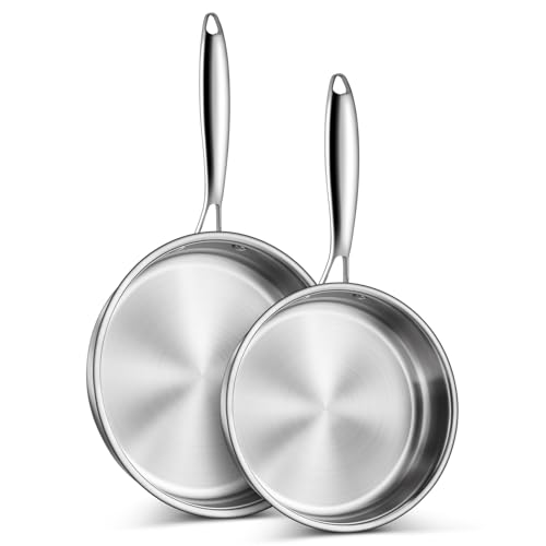 P&P CHEF 8 & 10 Inch Stainless Steel Frying Pan, 3-Ply Stainless Steel Pan Skillet, Induction...