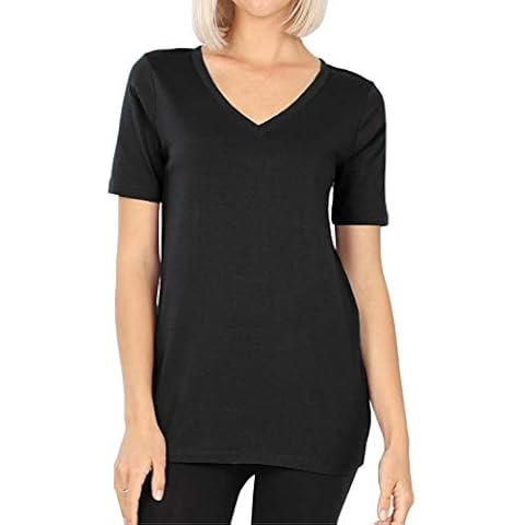 ALLLA Women's V Neck Cotton Short Sleeve Casual Basic T Shirt (S-3X) Black-XL Cover