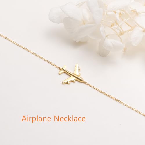 Airplane Sideways Choker Necklace S925 Sterling Silver Aircraft Jelwery Adjustable Clavicle Necklace 15+3 Inch for Women Lady, Best Gifts for Stewardess Flight Attendants4
