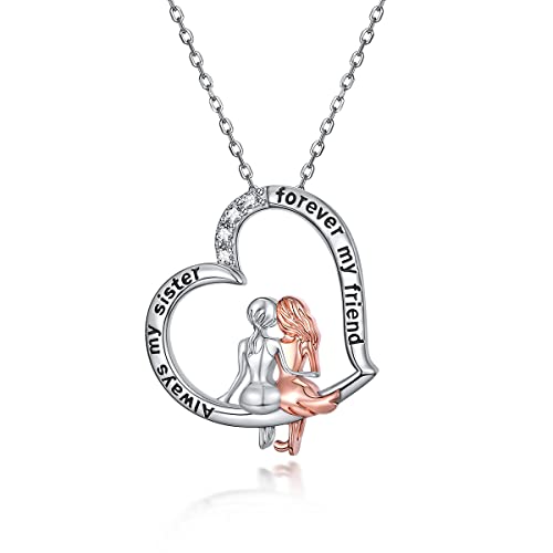 CRYSLOVE Collare de Hermana Blanco Oro Plateado Always My Sister Forever My Friend Colgante de Corazón de Amor Collar Joyería para Mujer, Regalo de Cumpleaños, Amistad Dura Para Siempre Cover