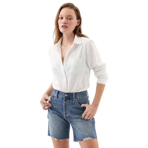 GAP Women Solid Fitted Full Sleeves Collared Neck top,White,XS